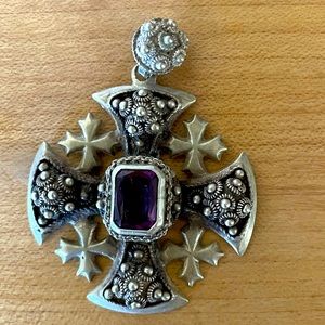 COPY - vintage Sterling silver Jerusalem Cross with cut amethyst. Stamped !